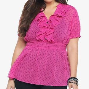Berry Swiss Dots Ruffled Chiffon Babydoll Top
